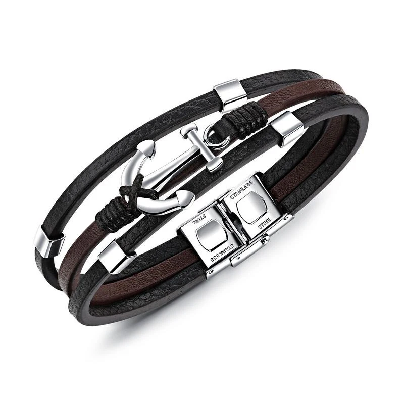 

Fashion personality handmade woven leather bracelet retro men stainless steel anchor bracelet wholesale (KSS251), Same as the picture