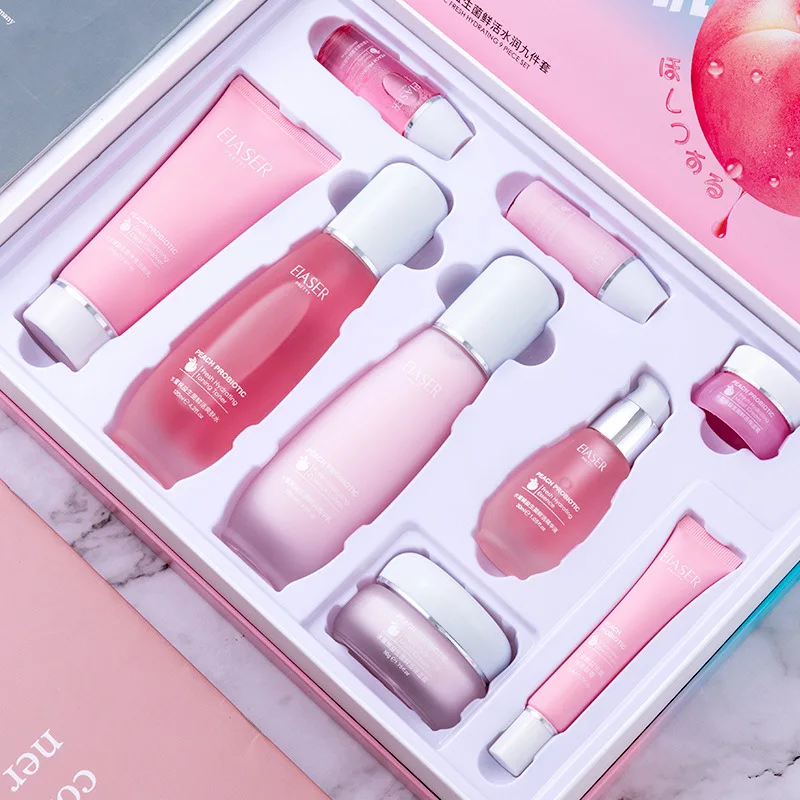 

9pcs Peach Probiotics Moisturizing Skin Care Set Nourish Anti-Aging Cosmetics Kit Women