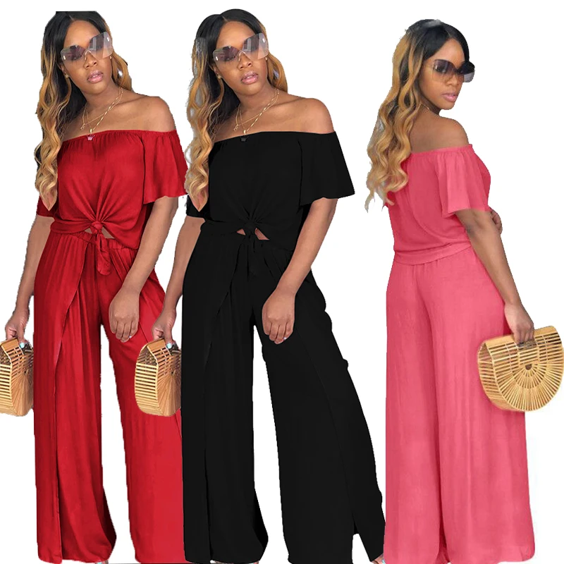 

New Arrivals Wholesale Plus Size Club Wear Flare Pants Women Clothing Two Piece Sets