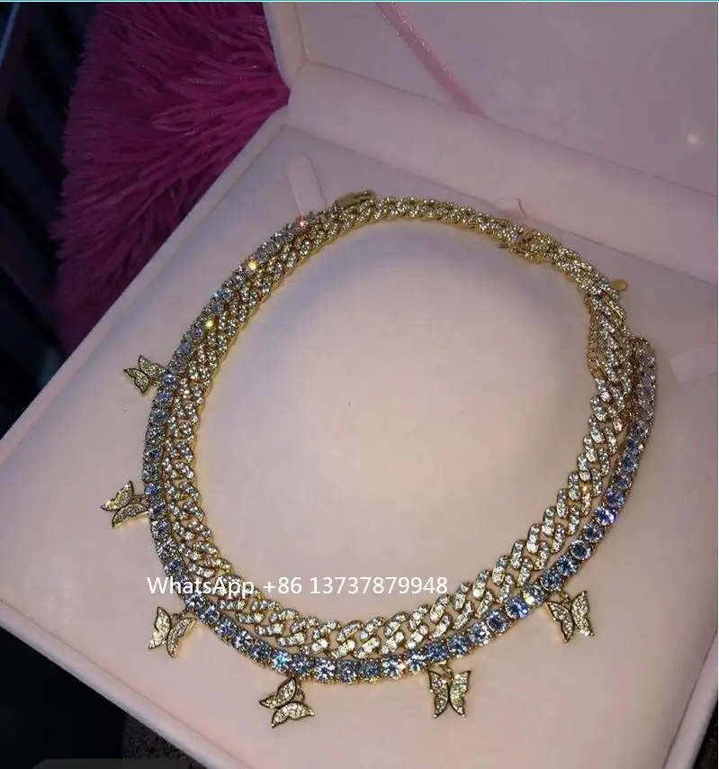 

stainless steel iced out 14K gold plated cuban link chain necklace for women