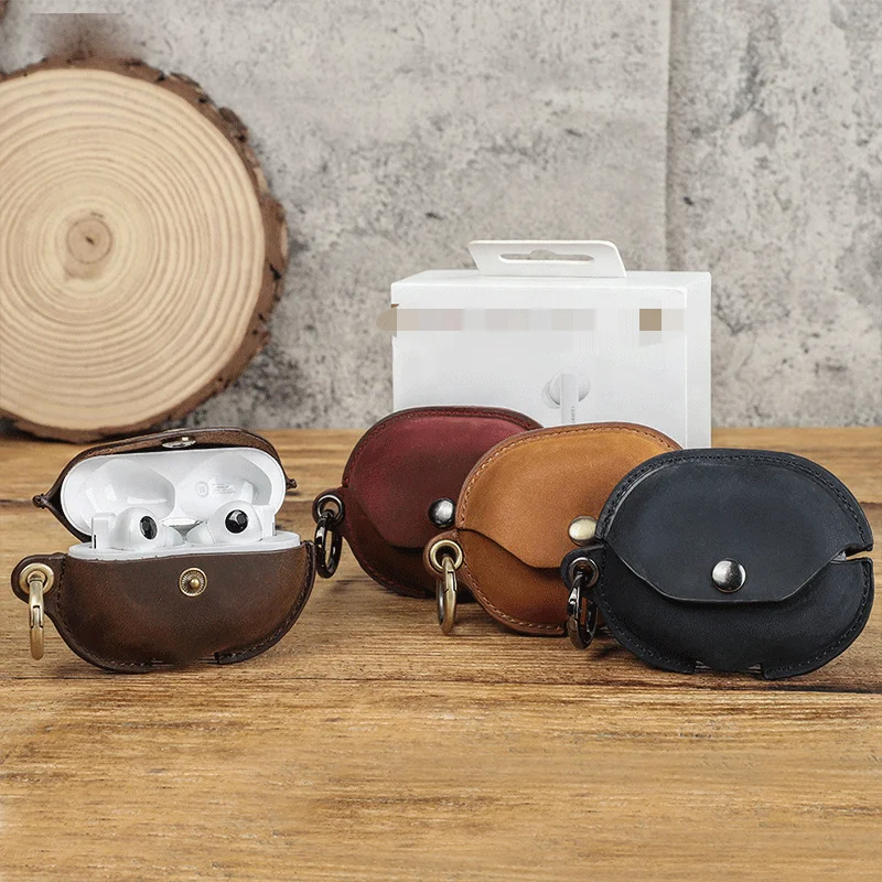 

OEM customized crazy horse genuine leather protective cover for Huawei freebuds pro earbuds leather case