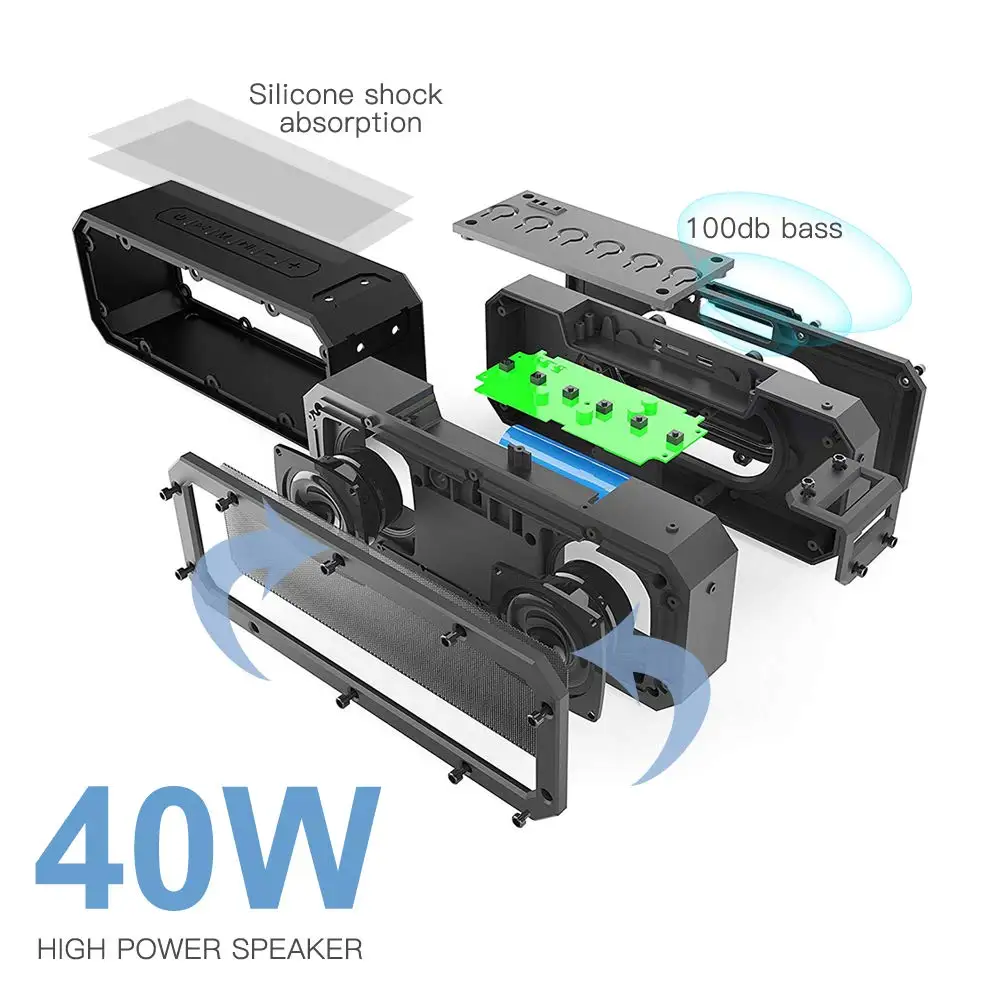 

40W Waterproof IPX7 High Power Portable Wireless Bluetooth Speakers Bass Sound Stereo Music Speaker Outdoors