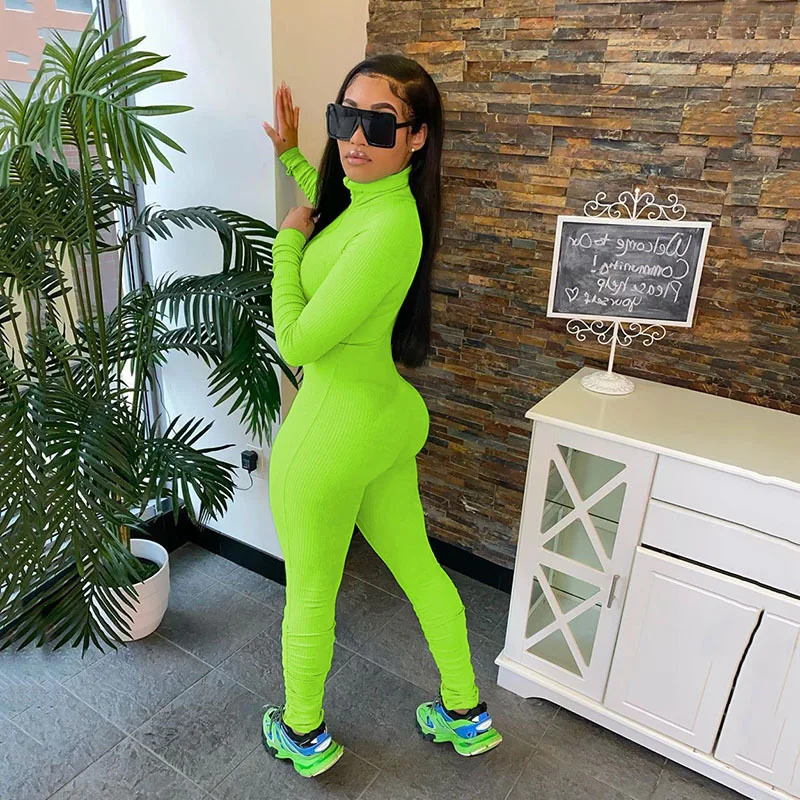 

Stacked Leggings Pant Female Rompers Zipper Push Up Turtleneck Stacked Bodysuits Thumb Up Stacked women jumpsuit, As pictures