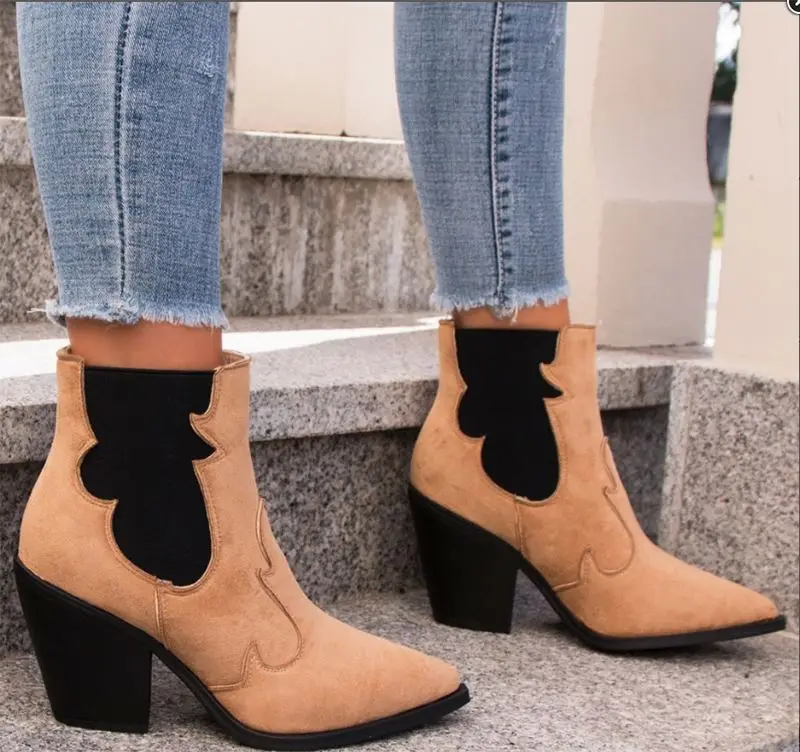 

2020 Hot sell High End Custom Fashion Fall Cowboy Women Ankle Boots With Western Boots Irregular Elastic