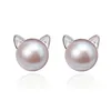 New statement fancy cat ear women jewelry 925 sterling silver pearl stud earrings