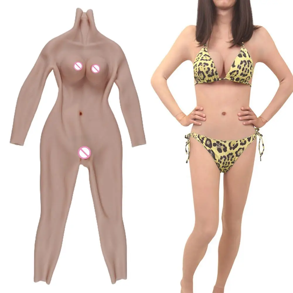 

newest style fake cross-dresser silicone vagina suits girls bodysuit silicone false boobs with girl pussy costume C CUP