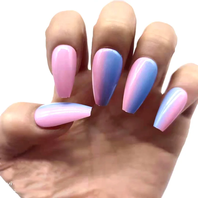 

2021 Amazon Press On Nails False Tips Long ballerina Blue Sky White Cloud Designed Artificial nails