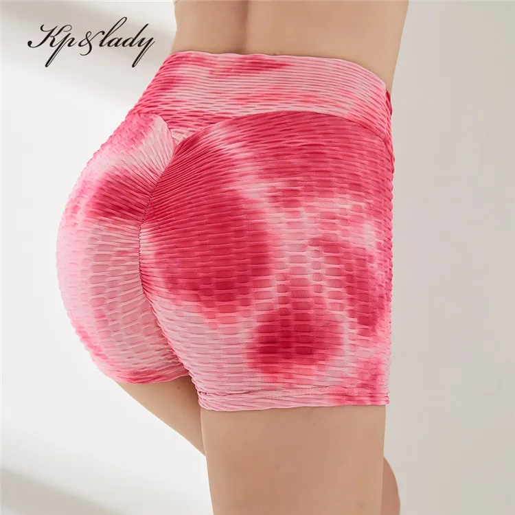 

Yoga Fitness Shorts Breathable High Waist Hip Tight Tie Dye Printed Shorts Women'S Sports Pants