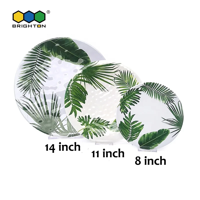 
wholesale high quality green leaf design melamine dinner plate 