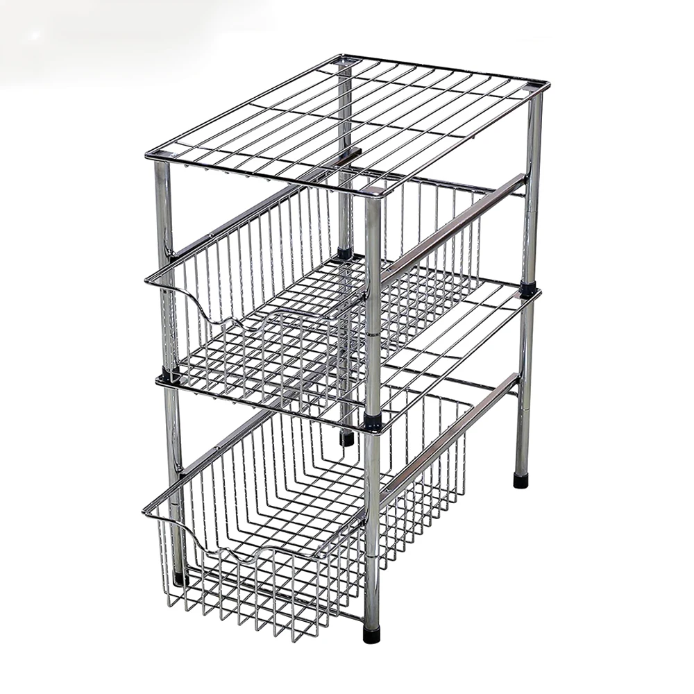 Factory Supply Stainless Steel 2 Layers Wire Drawer Basket For Kitchen