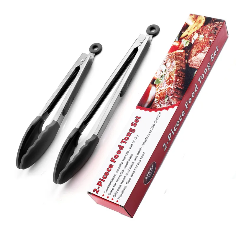 

2 Pack Black Kitchen TongsSilicone BPA Free Non-Stick Stainless Steel BBQ Cooking Grilling Locking Food Tongs 9-Inch & 12-Inch