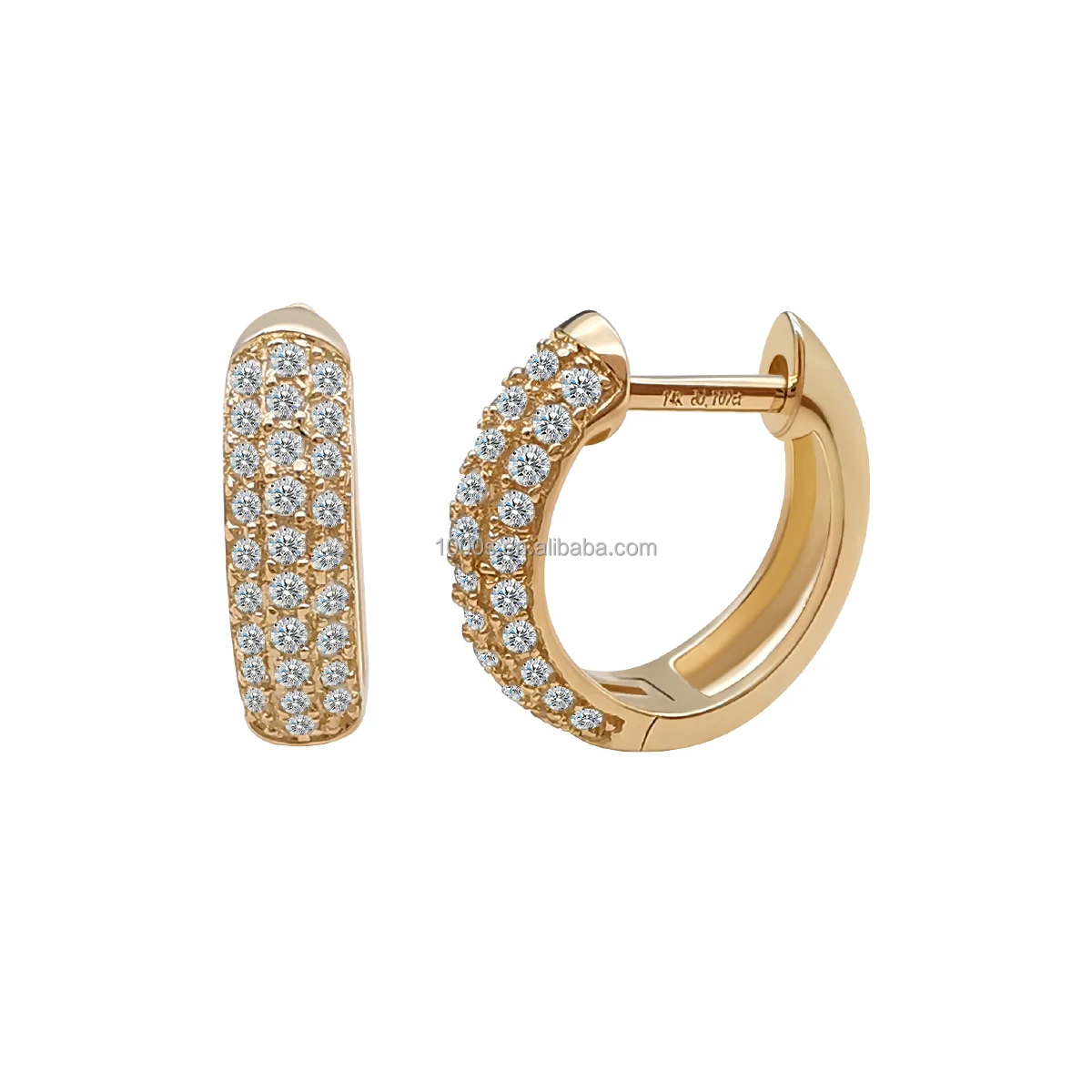 

Fine Jewelry 14K Solid Gold Yellow Au585 Hoop Earring CVD HPHT Lab Grown Diamonds Paved Huggie Earrings