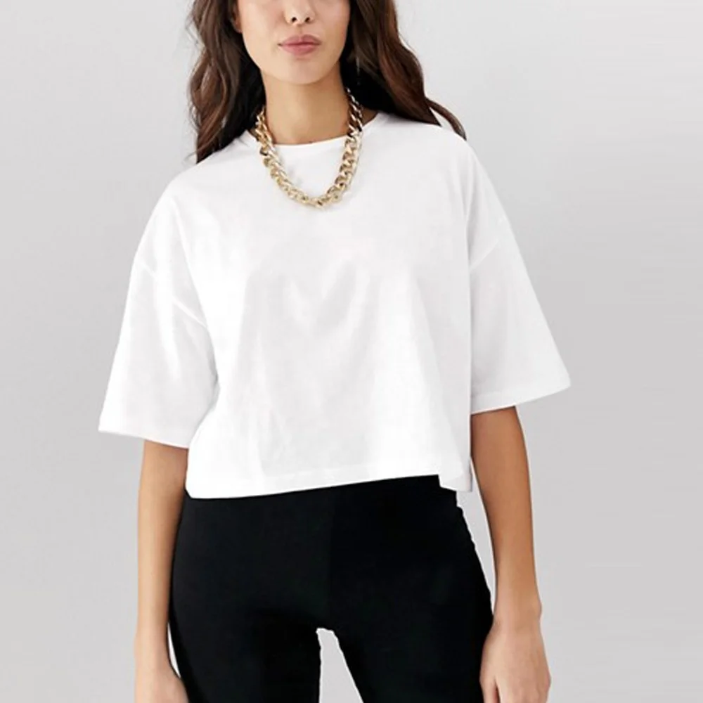 

Yanlu Apparel Custom High Quality Solid Color Blank Cotton tshirt Women Breathable Anti-pilling White Woman Crop Tshirt