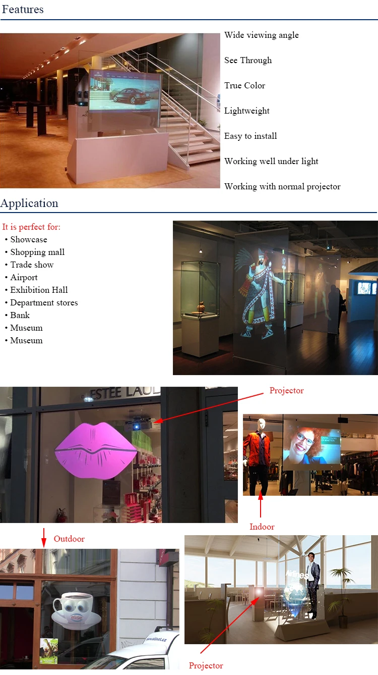 Daylight High Contrast Rear Projection Film 3d Holographic Projection