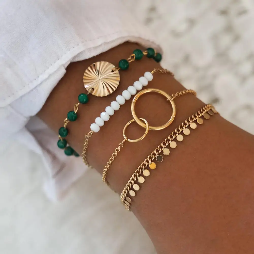 

Fashion gold jewelry chain bracelet gold set for women wholesale NX206131, As picture
