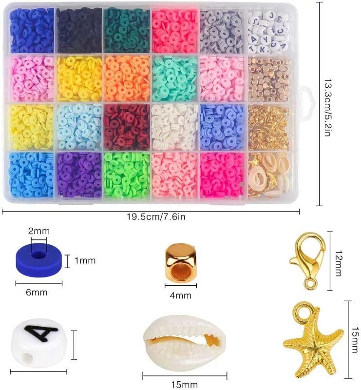 

Amazon Hot Sale 6MM Soft Pottery Boxed Letter Bead 24 Grids Soft Pottery Beads Pendant DIY Bracelet Jewelry Accessories, Colorful