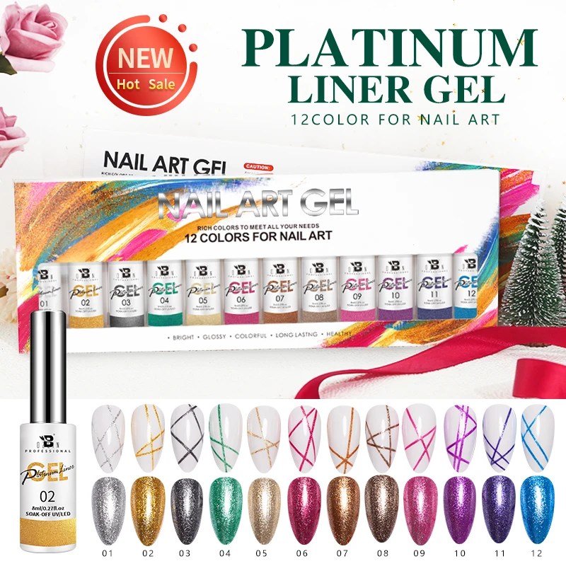 

Bozlin Factory Liner Art Sets Nail Gel Paint Soak Off Painting Platinum Gel Polish Uv Gel Nail Polish