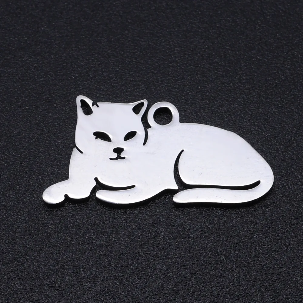 

5Pcs/Bag Simple Design Stainless Steel Animal Cat Shape Jewelry Pendant