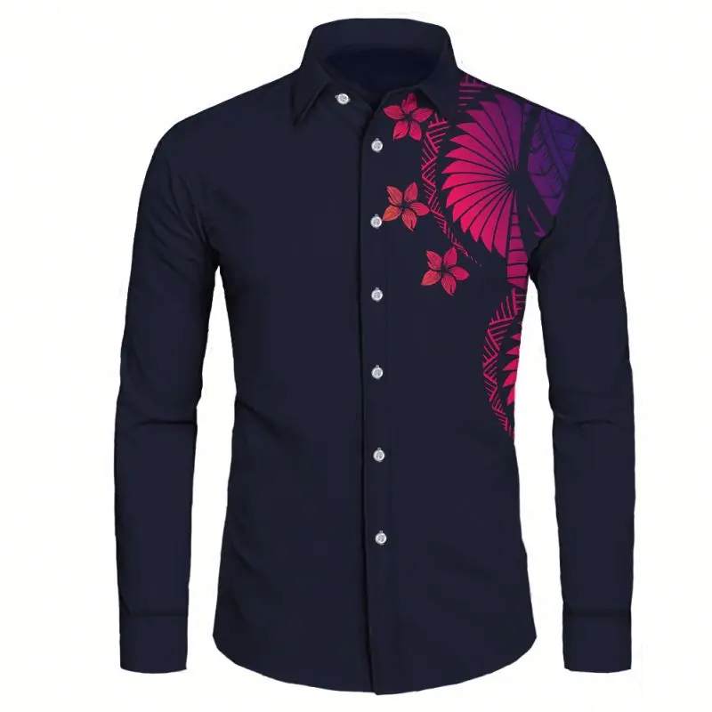 

Colorful Polynesian Tribal Luxury Design Trendy Mens Long Sleeve Shirt Trendy Street Apparel Upscale Cozy Custom Logo Men Shirt, Customized color