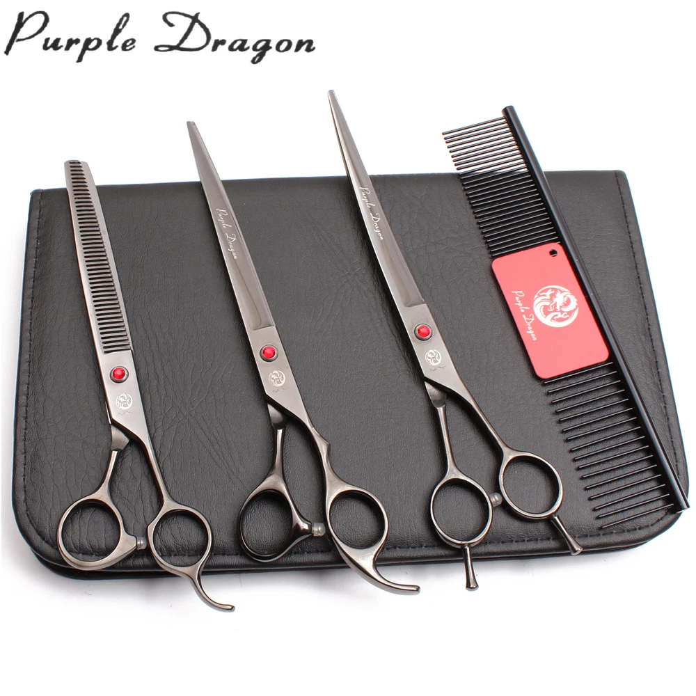 

Dog Grooming Scissors Set 8" Black Purple Dragon Japan Steel Pet Scissors Kit Curved Straight Shears Thinning Scissors Add Case, Black color