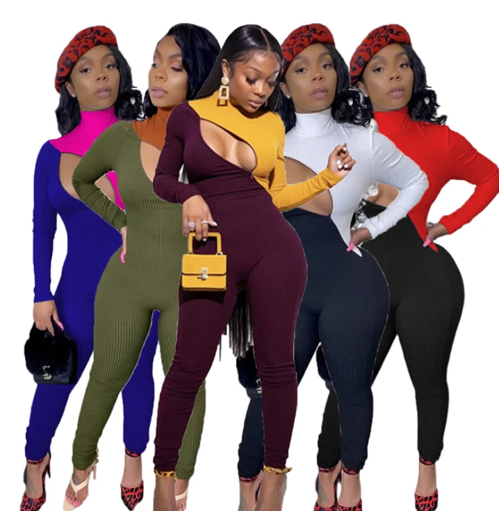 

2021 long Sleeve Zipper multicolor Rompers Bodycon Jumpsuits Women Jumpsuits And Rompers For Women, Picture