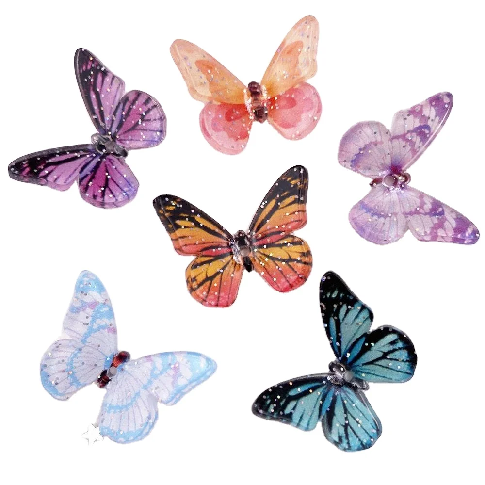 

100pcs FlatBack Glitter Resin Butterfly Charms DIY Cabochons Resin Necklaces Embellishment Phone Clothing Craft Accessories