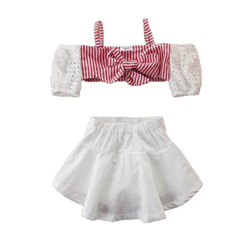 

Summer Baby Girl Cute Clothes 2-piece set Cotton lace-up Crop Tops White Skirt Outfits