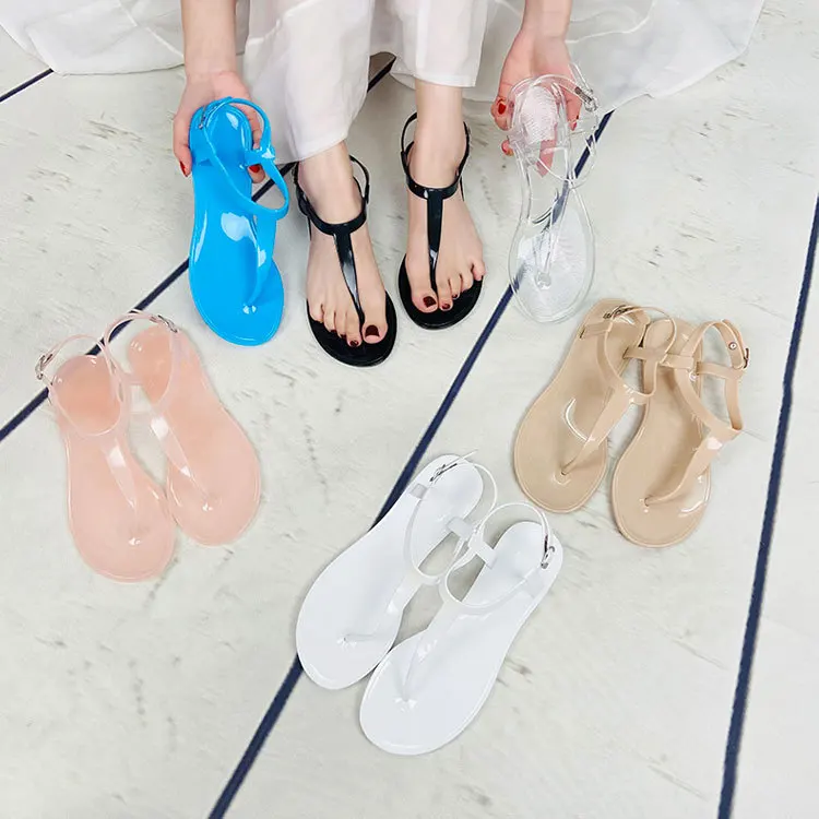 

2021 simple style summer jelly shoes beach sandals for women flat sandals