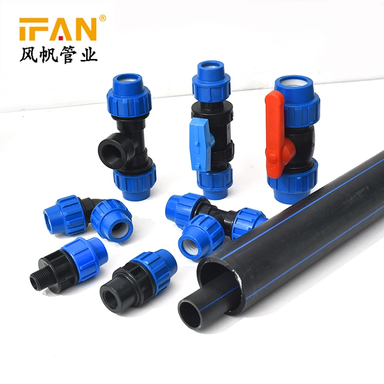 

IFAN Wholesale Dark Blue HDPE Compression Fitting HDPE Pipe Fittings Quick Connection PE Fitting for Irrigation