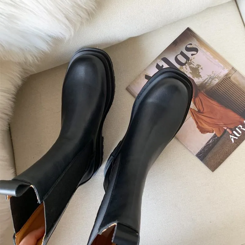 

New style Short boots women low heel thick bottom assembly line elastic Chelsea boots, As pic