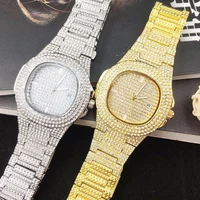 

Hip Hop Mens Watches Fashion Diamond Iced Out Cuban Chain Gold Silver Luxury Watch With Box 2019