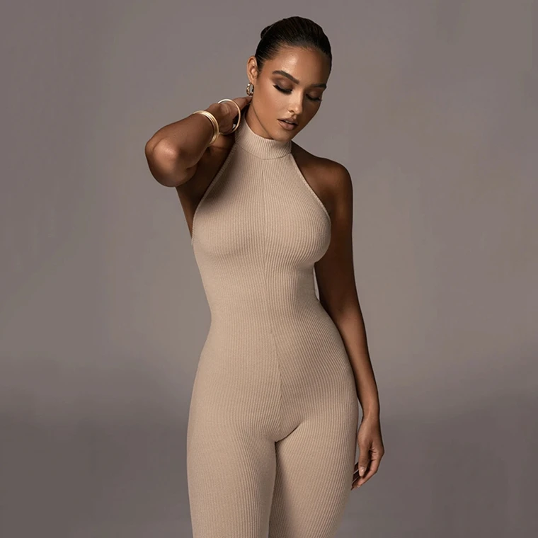 

FD1110 foreign trade hot sale new style halter jumpsuit in autumn and winter, backless tight-fitting sleeveless jumpsuit, sexy women's clothing, Accept customization