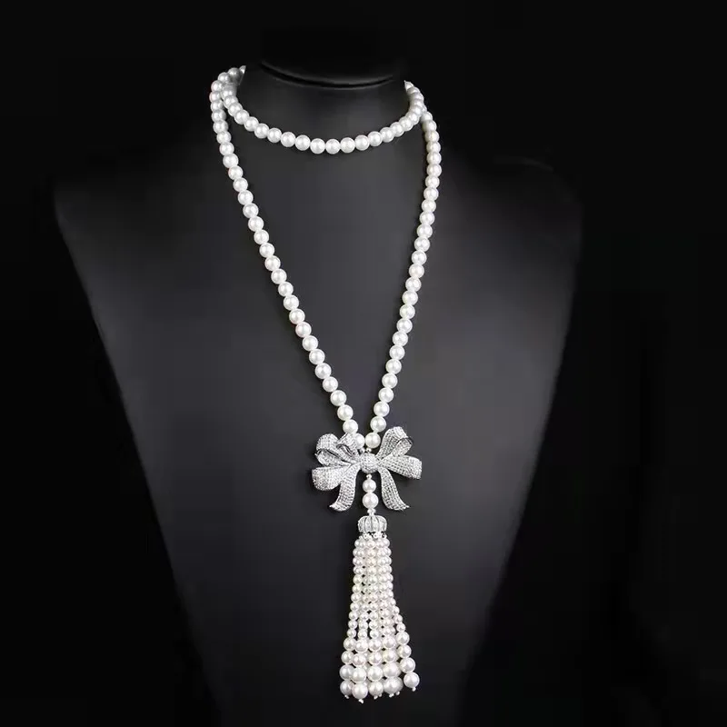 

2021 new style popular high-quality fashion long pearl necklace with diamonds