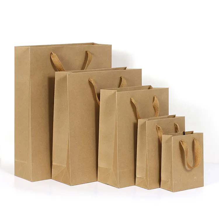 

RTS Luxury Brown Gift Paper Bag Custom Printed Logo Recycled Kraft Paper Bag For Shoes Clothes