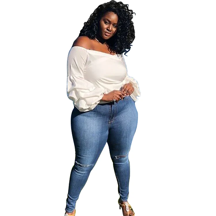 

Off shoulder large size women's sexy lantern sleeves blouse tops