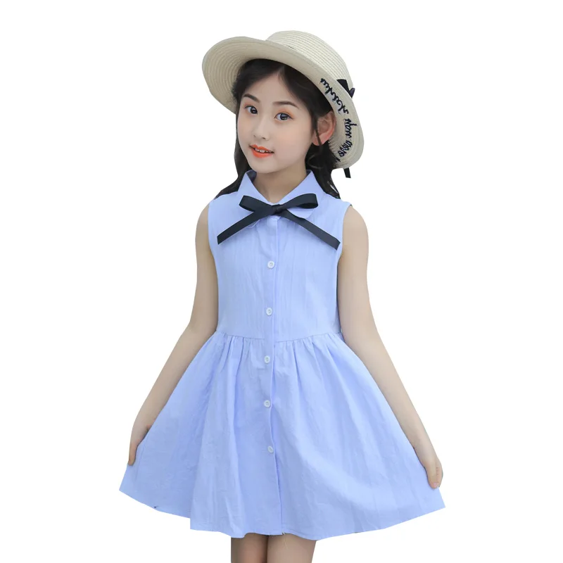 

2021 new summer dress sleeveless girls princess skirt thin cotton skirt, Pink, blue