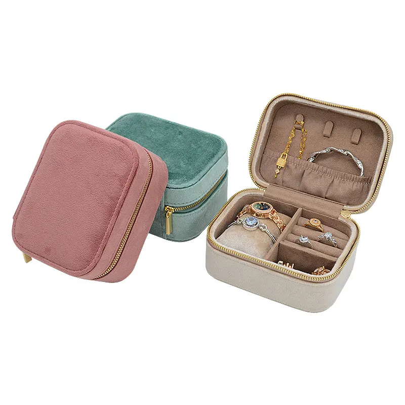 

High end Best Sell Girls Velvet Small Watch Organizer Portable Joyero Jewellery Gift Box Travel Jewelry Case