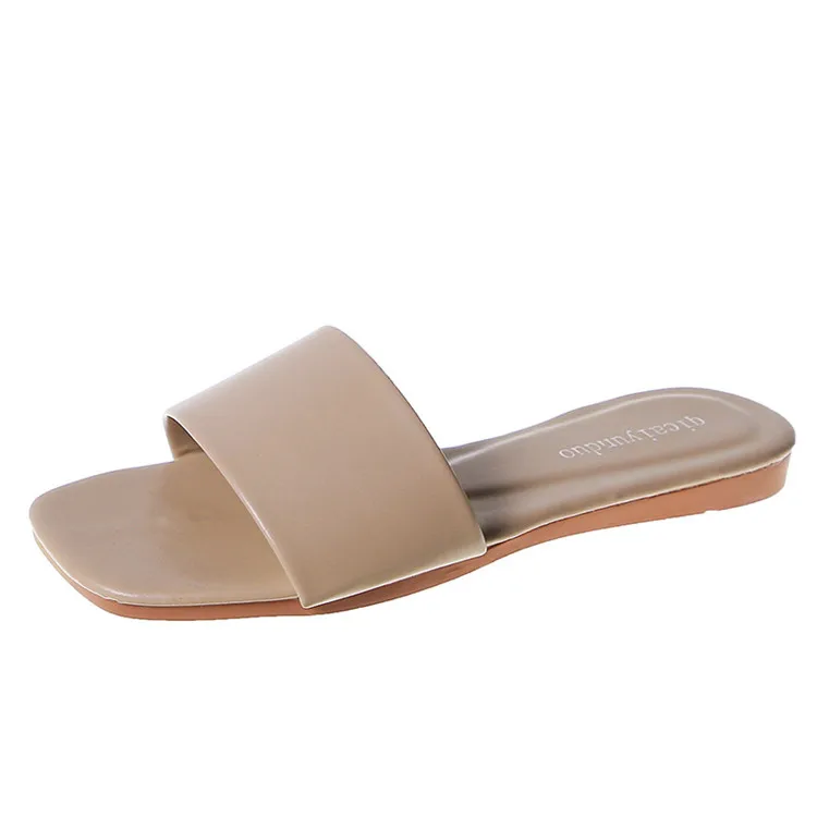 

New arrival female ladies women's anti slip pu leather summer trendy one strap slippers and sandals flat shoes comfort for women