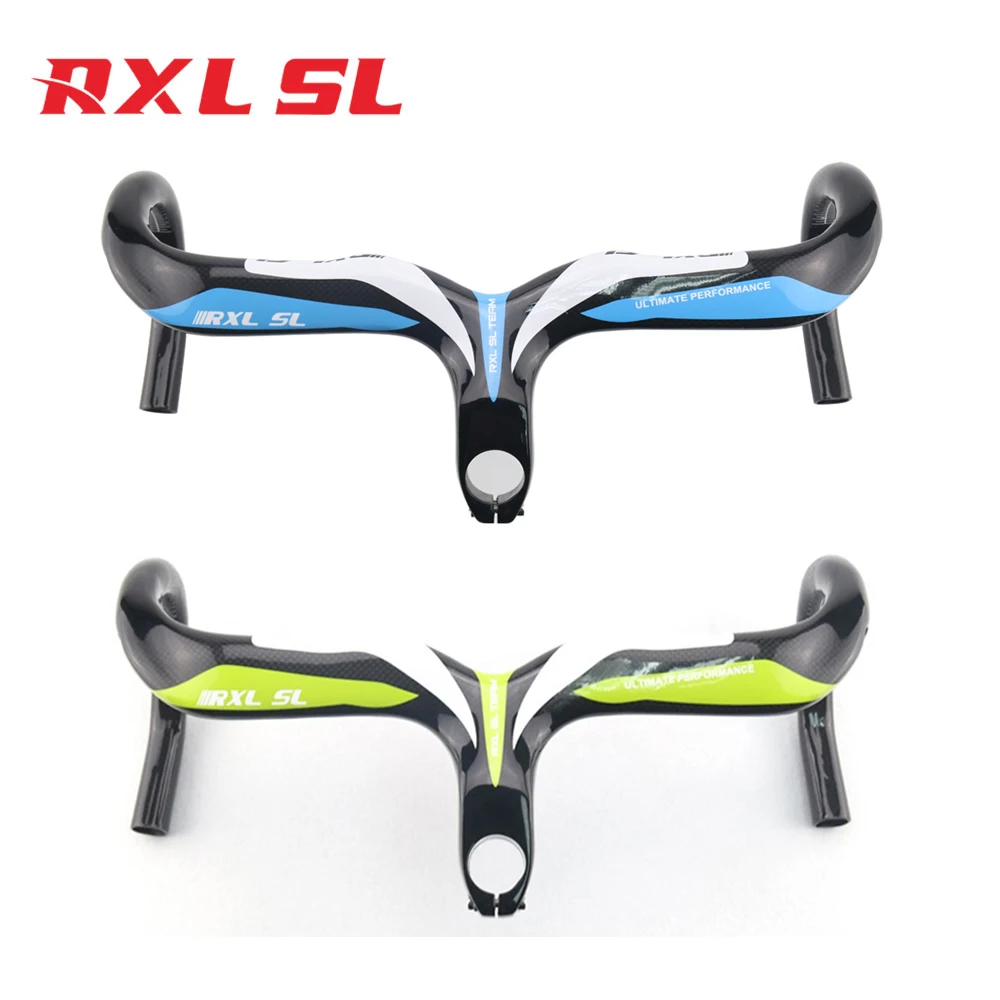 

RXL SL Carbon Road Bike Handlebars Integrated With Stem 3K Glossy 400/420/440mm, Blue/green