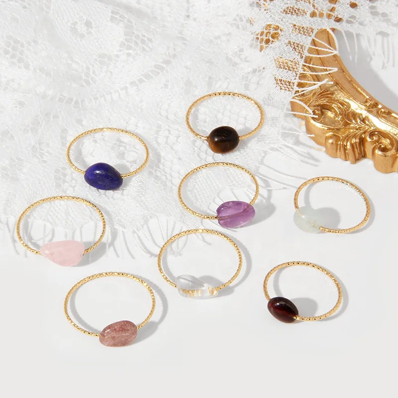 Gold Plated Minimalism Fashion Ring Popular Irregular Gemstone Rings for Women