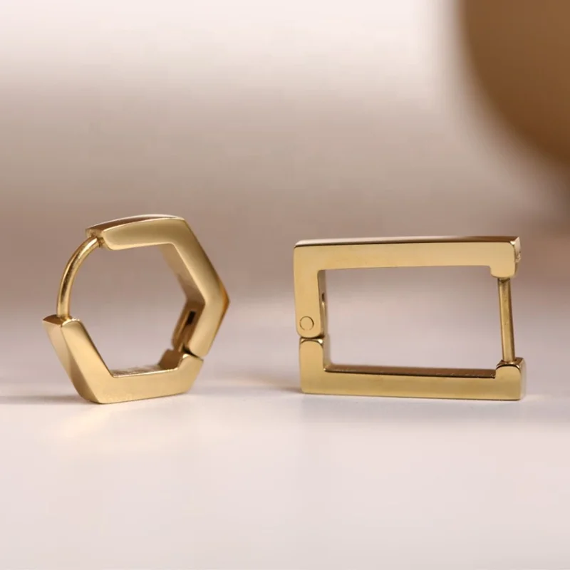 MICCI Wholesale Custom 18K Gold Plated Stainless Steel Jewelry Square Round Hexagon Geometric Shape Hoop Earrings Trendy