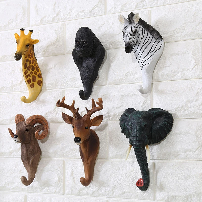 

Animal Decor Wall Door Bag Keys Holder Multi-Purpose Decorative Hook Home Decoration Hanger, Zebra,elephant,gorilla,antelope,elk,giraffe