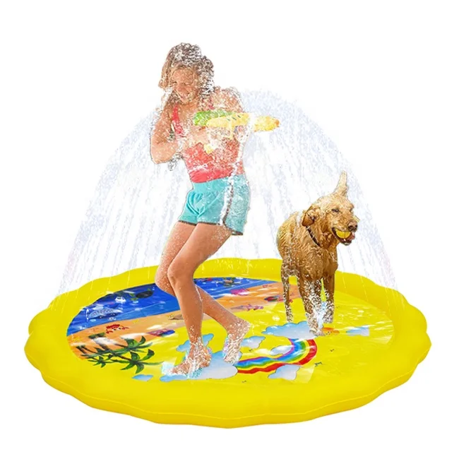 

Kids Inflatable Water Spray Pad Round Water Splash Play Pool Pvc Pet Dog Splash Pad Sprinkler For Kids, Yellow, blue