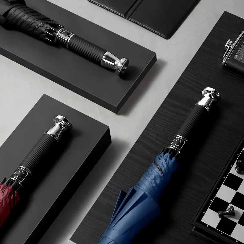 Manufacturer Wholesale 27 Inch Classic Luxury Golf Umbrella Straight Pattern Large Windproof UV Protection Custom Logo Branded
