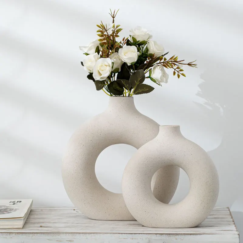 

Hot Sale Home Decor New Frosted Flower Plain Ceramic Nordic Donut Vase For Wedding Centerpiece, Depend on products