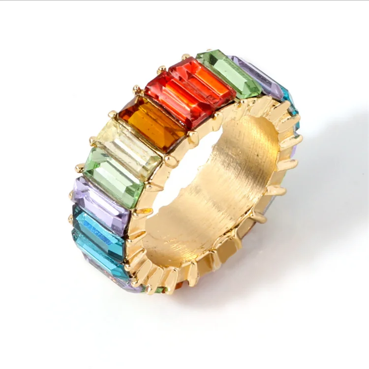 

European and American fashion colorful diamond ring geometric crystal zircon ring electroplated gold silver ladies ring, Picture shows