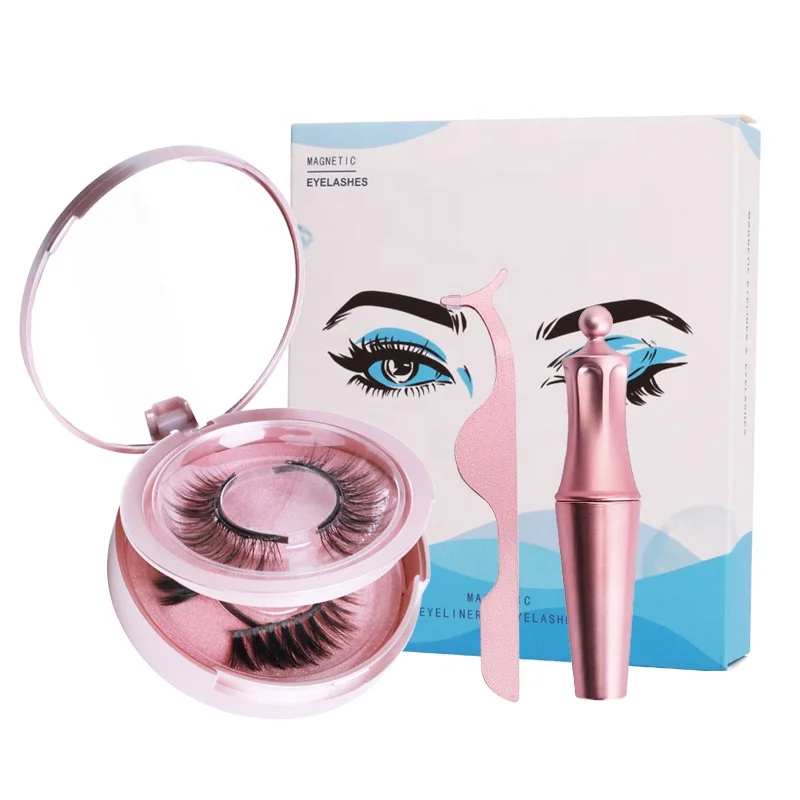 

J high quality magnetic eyelashes suit five magnets two pairs packaging with free eyeliner and tweezers, Natural black