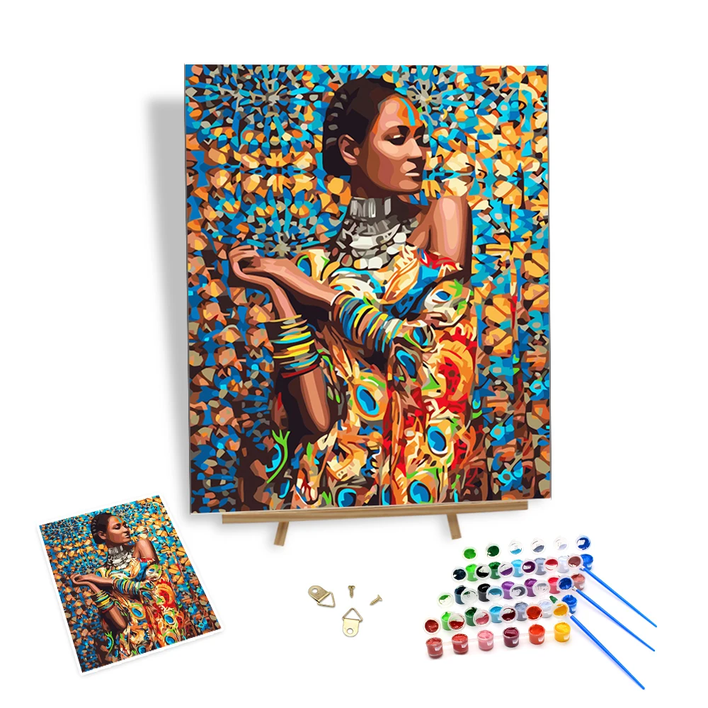 

African Woman Hand-painted on Canvas Diy Paint by Numbers Kit Without Frame Portrait Home Bedroom Wall Art