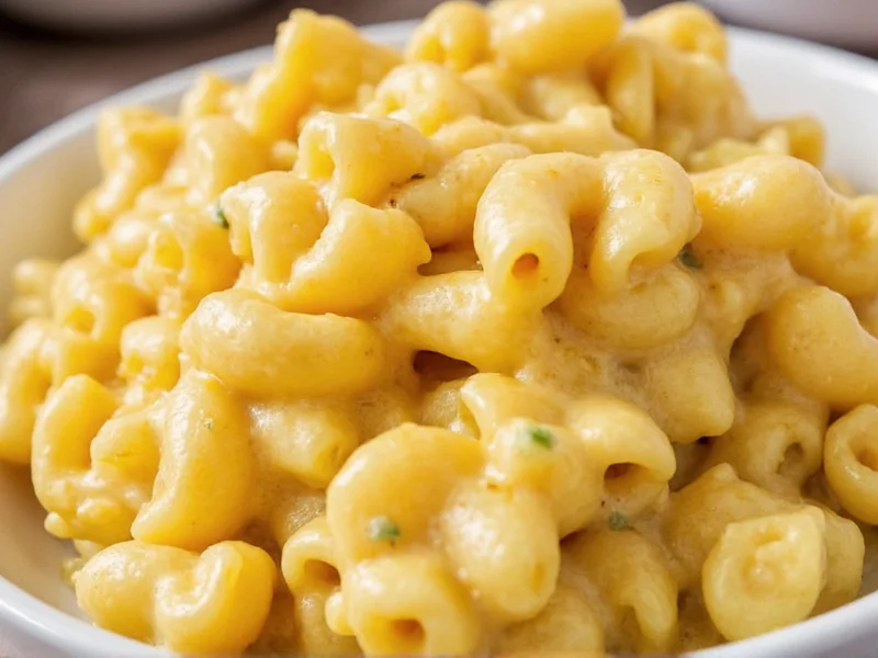 Reheated homemade mac and cheese with fresh herbs
