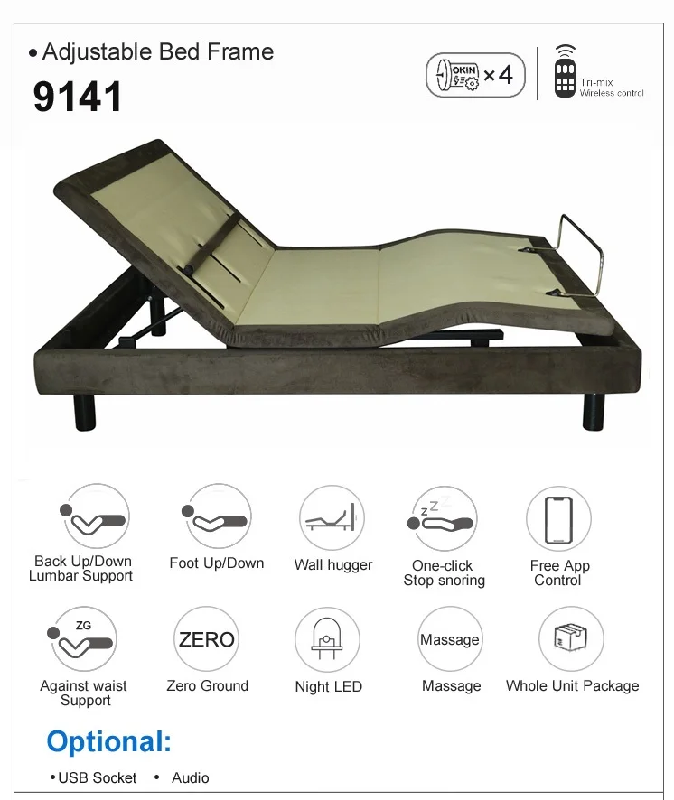 
smart adjustable bed motion 9141 model base with 3 position adjustment massage and multi function 